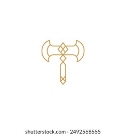 Axe logo in luxury gold line art vector design style