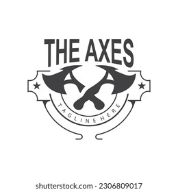 Axe Logo, Wood Cutting Tool Vector Icon, Silhouette Design, Retro Vintage Style