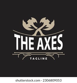 Axe Logo, Wood Cutting Tool Vector Icon, Silhouette Design, Retro Vintage Style