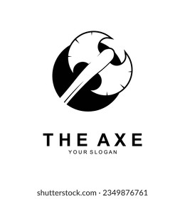 Axe Logo, Wood Cutting Tool Vector Icon, Silhouette Design, Retro Vintage Style