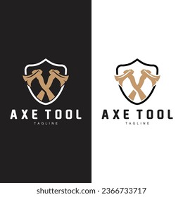 Axe Logo, Wood Cutting Tool Vector Icon, Silhouette Design, Retro Vintage Style