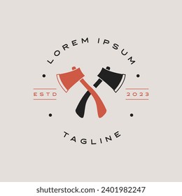 Axe Logo, Wood Cutting Tool Vector Icon, Silhouette Design, Retro Vintage Style