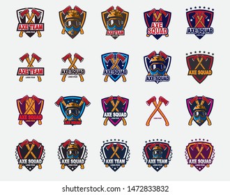 Axe logos. Set of 20 axe badges for your business. Modern design templates for corporate