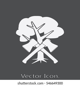 Axe lumberjack Icon isolated of flat style. Vector illustration.