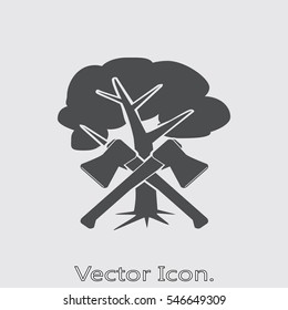 Axe lumberjack Icon isolated of flat style. Vector illustration.