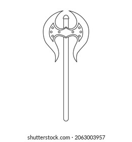 Ax del icono medieval de contorno vectorial. arma de ilustración vectorial antigua sobre fondo blanco. Icono de ilustración de contorno aislado del eje medieval.