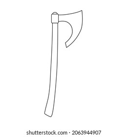 Ax del icono medieval de contorno vectorial. arma de ilustración vectorial antigua sobre fondo blanco. Icono de ilustración de contorno aislado del eje medieval.