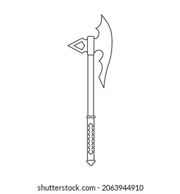 Ax del icono medieval de contorno vectorial. arma de ilustración vectorial antigua sobre fondo blanco. Icono de ilustración de contorno aislado del eje medieval.