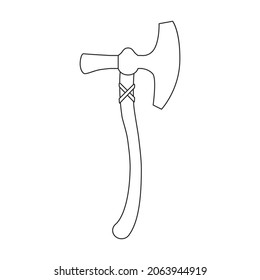 Ax del icono medieval de contorno vectorial. arma de ilustración vectorial antigua sobre fondo blanco. Icono de ilustración de contorno aislado del eje medieval.