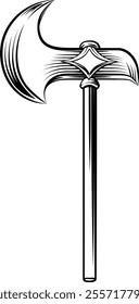 An axe medieval weapon design illustration in a vintage woodcut retro tattoo style
