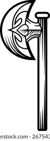 Una ilustración de diseño de arma medieval de hacha en un estilo de tatuaje retro xilografía vintage
