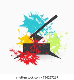 Axe on background with color spots. Grunge vector illustration