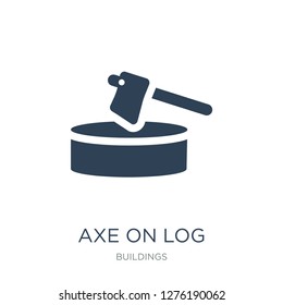 axe on log icon vector on white background, axe on log trendy filled icons from Buildings collection, axe on log vector illustration