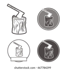 Axe on stump silhouette set vector illustration