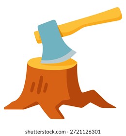 axe on a wood stump flat color vector illustration template design