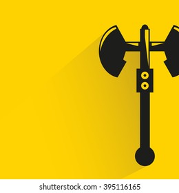 axe on yellow background, flat and shadow theme