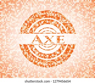 Axe orange tile background illustration. Square geometric mosaic seamless pattern with emblem inside.