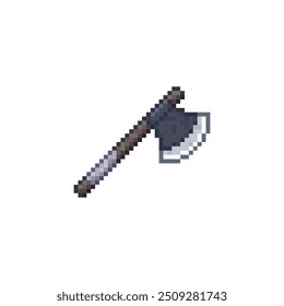 Axe pixel art style icon, indian weapon tomahawk, cold steel arms, isolated vector illustration. Design for sticker, mobile app and logo. Game assets 8-bit sprite.