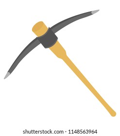 
An axe with pointing heads blade and tree handle, pickaxe icon
