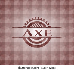 Axe red seamless emblem or badge with abstract geometric polygonal pattern background.