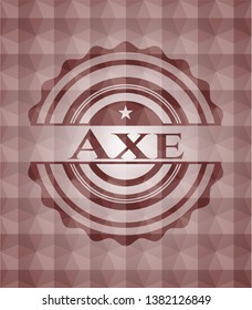 Axe red seamless emblem or badge with abstract geometric polygonal pattern background.
