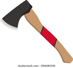 Axe with a red stripe on its handle, illustration, vector on a white background.