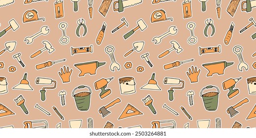 axe. saw. a hammer. blade. the tool. vector. doodle. the pattern. seamless pattern. for textiles. beautiful pattern for printing on wrapping paper.