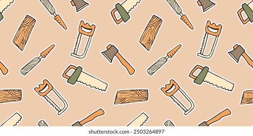 axe. saw. a hammer. blade. the tool. vector. doodle. the pattern. seamless pattern. for textiles. beautiful pattern for printing on wrapping paper.