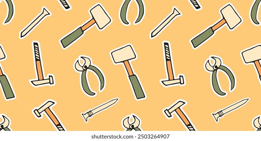 axe. saw. a hammer. blade. the tool. vector. doodle. the pattern. seamless pattern. for textiles. beautiful pattern for printing on wrapping paper.