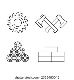 axe, sawmill, logs, saw, boards vector flat set