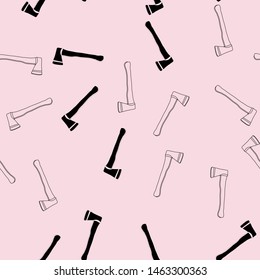 Axe seamless pattern, travel target concept in repeat pattern. Pink Background. Vector.