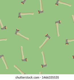 Axe seamless pattern, travel target concept in repeat pattern. Green background. Vector.