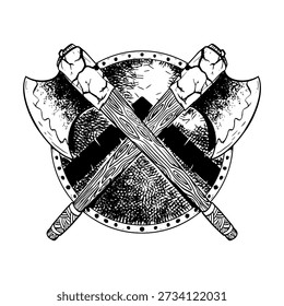 axe shield design illustration drawing