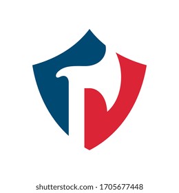 Axe and shield logo icon design template, lumberjack symbol