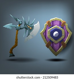 Axe and Shield. Vector illustration.