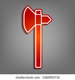Axe sign. Flat red icon with linear white icon with gray shadow at grayish background. Illustration.