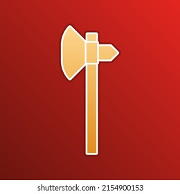 Signo de hacha. Icono de gradiente dorado con contornos sobre fondo recto. Ilustración.
