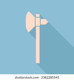 Axe sign. Unbleached silk Icon with very long shadow at dark sky blue background. Illustration.