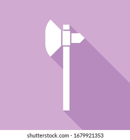 Axe sign. White Icon with long shadow at purple background. Illustration.