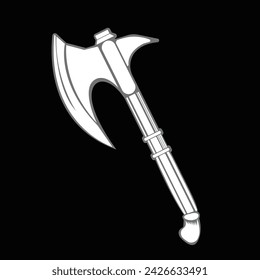 Arte del vector de la silueta del hacha aislado sobre fondo negro.