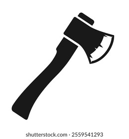 Axe silhouette vector icon isolated on white background. Simple flat illustration of retro work instrument. Work tool with sharp metal blade and wooden handle, web design of black ax shape.