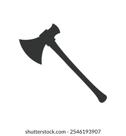 Diseño de arte de Ilustración vectorial de silueta de hacha. Hacha negra de madera, hacha cruzada. Ilustración vectorial plana rústica de la historieta en blanco .