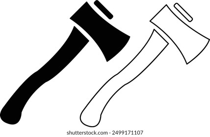 Axe silhouette vectors. Vector illustration. Fire axe vector icon with long ax handle. Black silhouette hatchet on white with transparent background. Editable stroke.