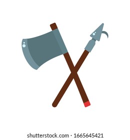 axe and spear flat style icon design of Construction working maintenance workshop repairing progress labor and industrial theme Vector illustration