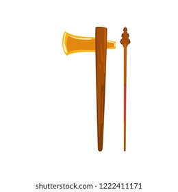 Axe and spear, Maya civilization weapon, American tribal culture element vector Illustration on a white background