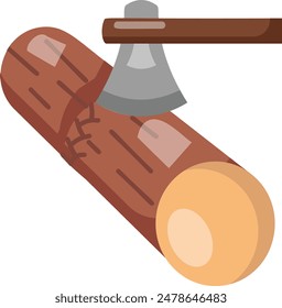 an axe splits a log concept, process of chopping firewood vector color icon design, timber and lumber Symbol, forest Deforestation products Sign,mill yard saw works stock illustration