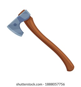 Axe with Steel Head or Blade and Wooden Handle Vector Illustration