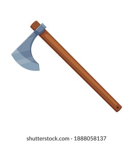 Axe with Steel Head or Blade and Wooden Handle Vector Illustration