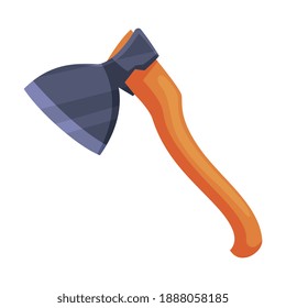 Axe with Steel Head or Blade and Wooden Handle Vector Illustration