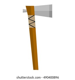 Axe steel isolated and sharp axe cartoon weapon icon isolated on white and wooden axe cartoon flat icon of handle wood work equipment vector illustration